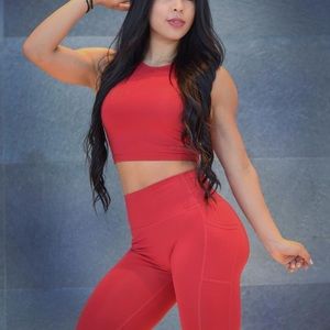 TIER ACTIVEWEAR cherry red high rise leggings